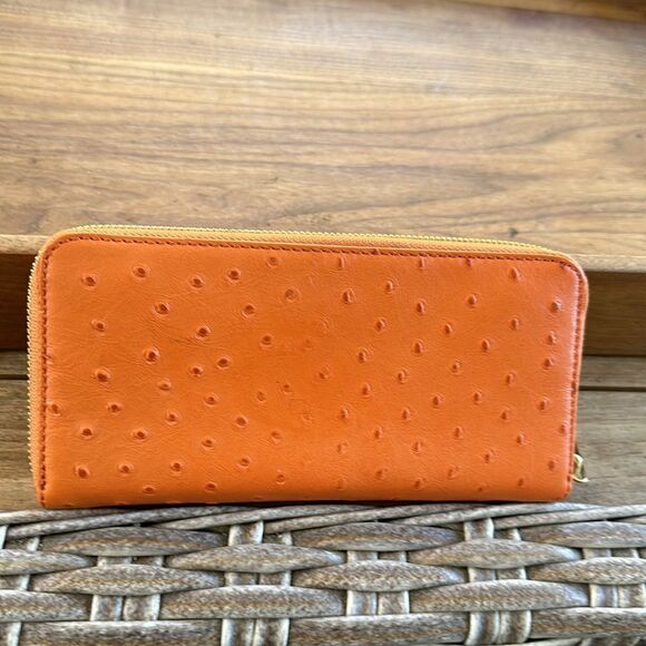 Michael Kors Orange Leather Ostrich Embossed Wallet - Picture 3 of 7